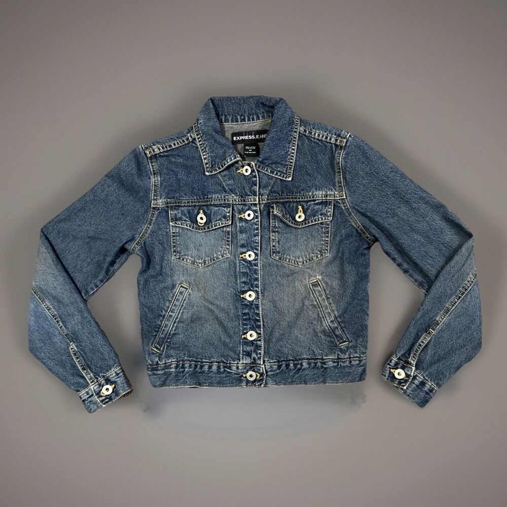 Express Jeans Womens Denim Button Up Jacket Size XS Blue Medium Wash